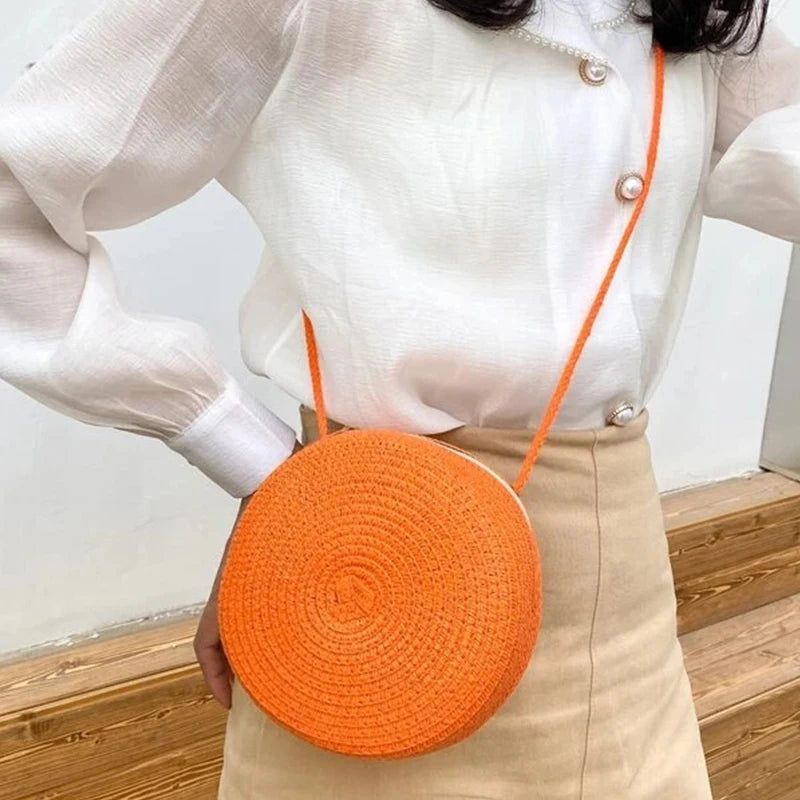 Summer Woven Straw Crossbody Bags for Women Fashion Round Handmade Rattan Beach Small Handbag Travel Female Shoulder Bag