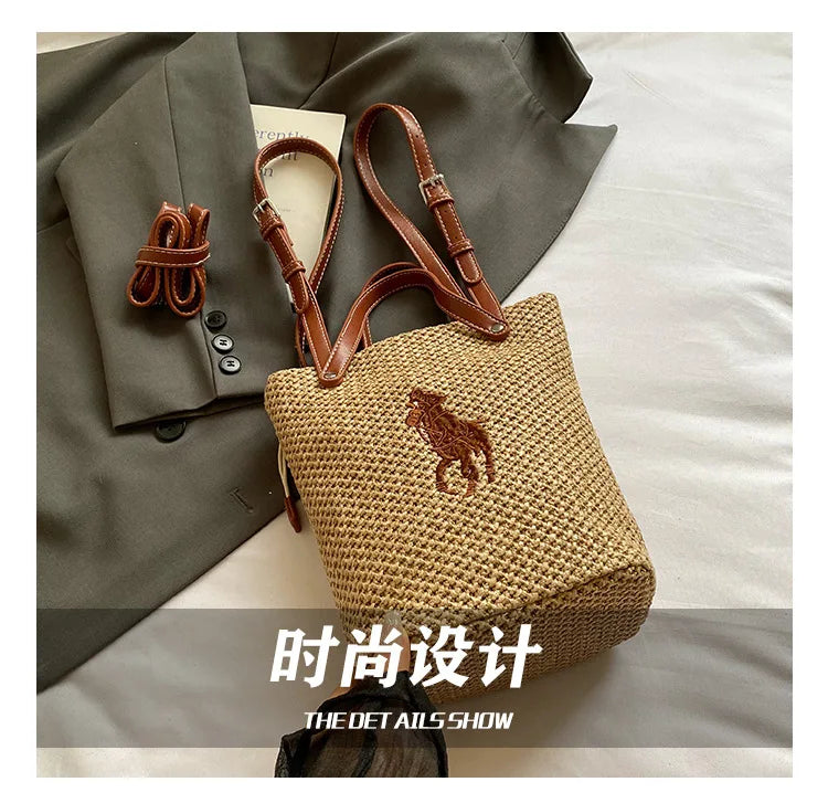 "Summer Straw Tote Bag for Women 2025 New Beach Woven Handbag Large Shoulder/Armpit Purse Bohemian Style"
