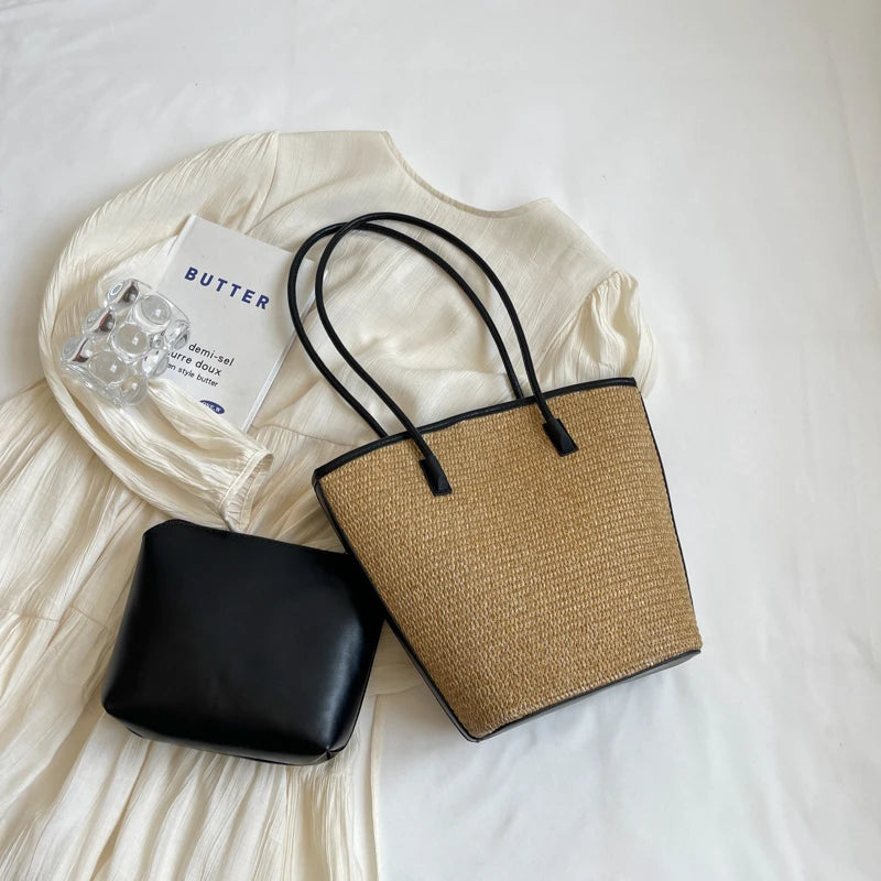 Summer Beach Bags For Women Handmade Rattan Woven Shoulder Bags Large Capacity Straw Bag Bohemian Casual Travel Handbag Totes