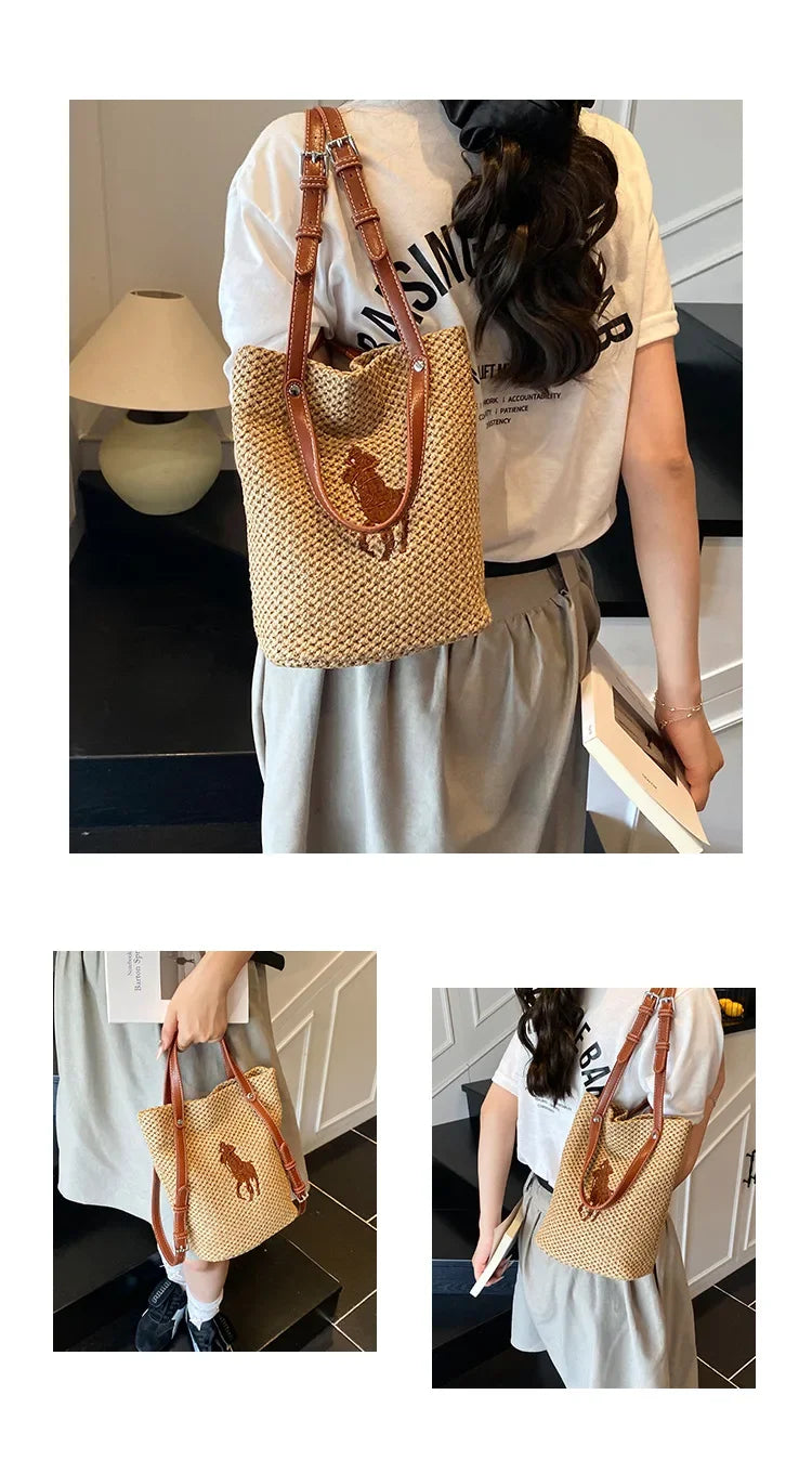 "Summer Straw Tote Bag for Women 2025 New Beach Woven Handbag Large Shoulder/Armpit Purse Bohemian Style"