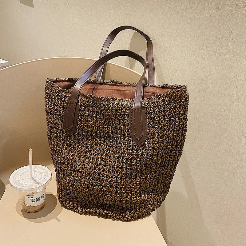 Summer Beach Bags For Women Handmade Rattan Woven Shoulder Bags Large Capacity Straw Bag Bohemian Casual Travel Handbag Totes