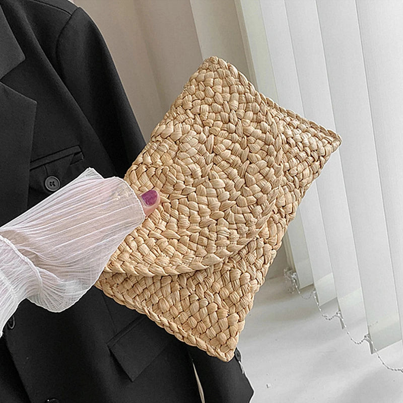 Summer Beach Bags For Women Handmade Straw Envelope Crossbody Bag Braided Shoulder Messenger Bag Vacation Woven Handbag