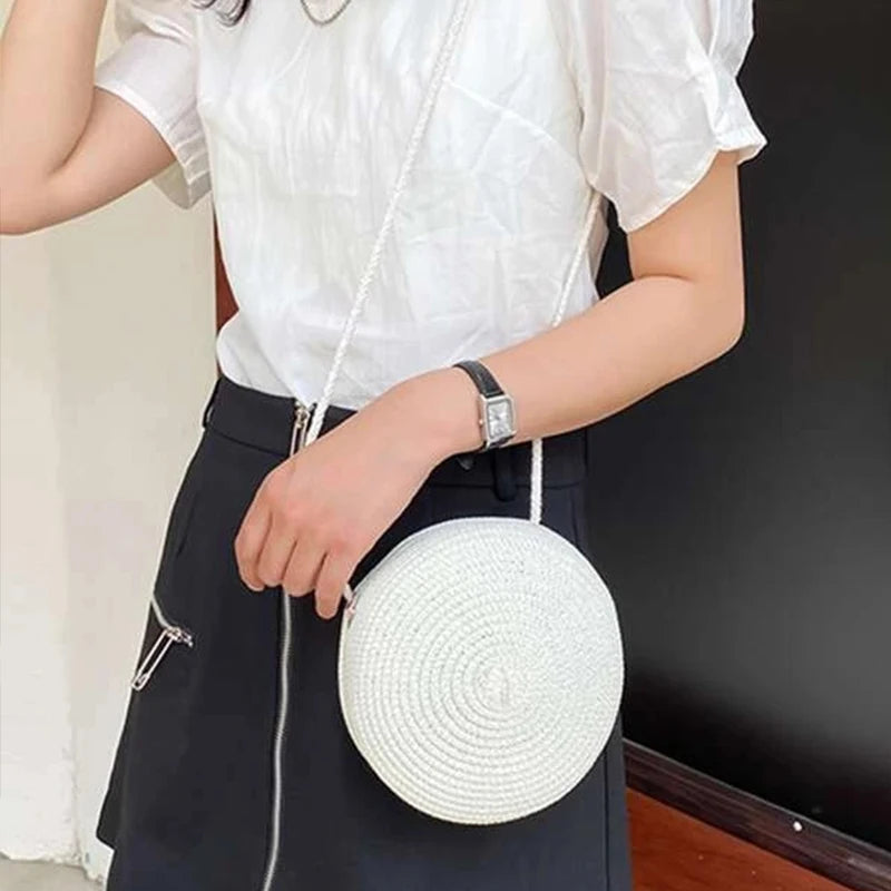 Summer Woven Straw Crossbody Bags for Women Fashion Round Handmade Rattan Beach Small Handbag Travel Female Shoulder Bag