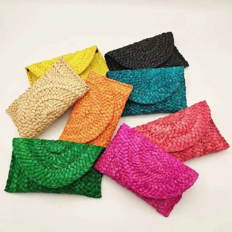 Summer Beach Bags For Women Handmade Straw Envelope Crossbody Bag Braided Shoulder Messenger Bag Vacation Woven Handbag