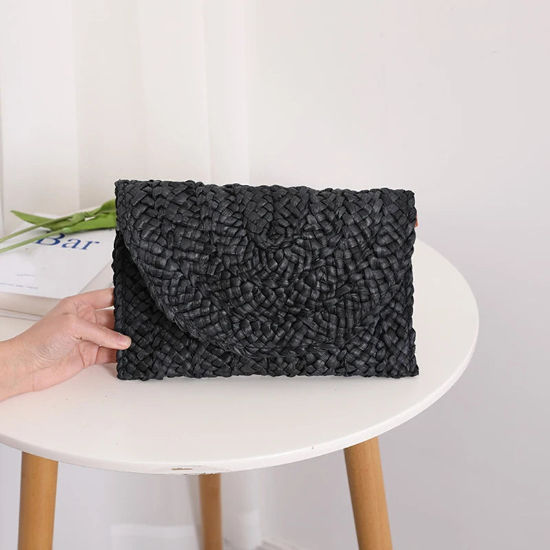 Summer Beach Bags For Women Handmade Straw Envelope Crossbody Bag Braided Shoulder Messenger Bag Vacation Woven Handbag