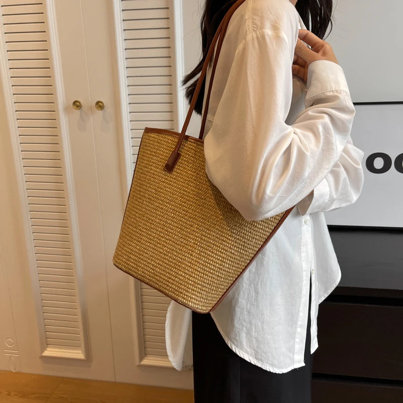 Summer Beach Bags For Women Handmade Rattan Woven Shoulder Bags Large Capacity Straw Bag Bohemian Casual Travel Handbag Totes