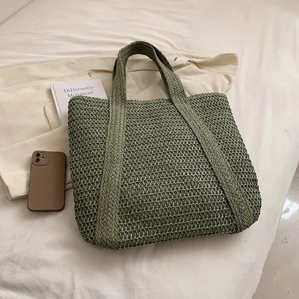 Summer Straw Bag for Women Handmade Woven Shoulder Bag Large Capacity Tote Bags with Pendant Armpit Bag Top-handle Handbag Purse