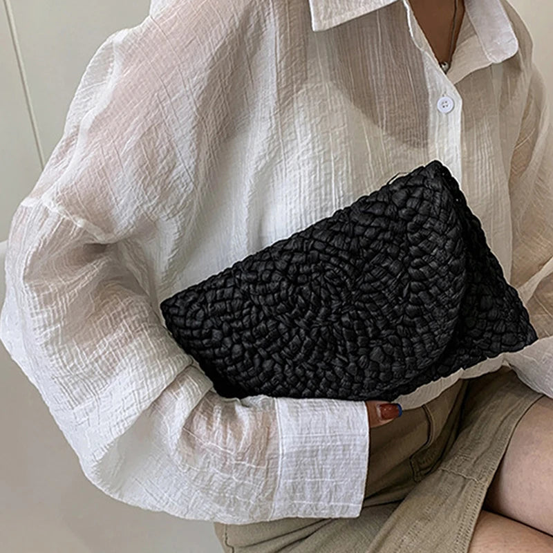 Summer Beach Bags For Women Handmade Straw Envelope Crossbody Bag Braided Shoulder Messenger Bag Vacation Woven Handbag