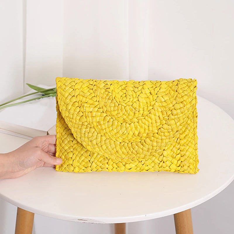 Summer Beach Bags For Women Handmade Straw Envelope Crossbody Bag Braided Shoulder Messenger Bag Vacation Woven Handbag