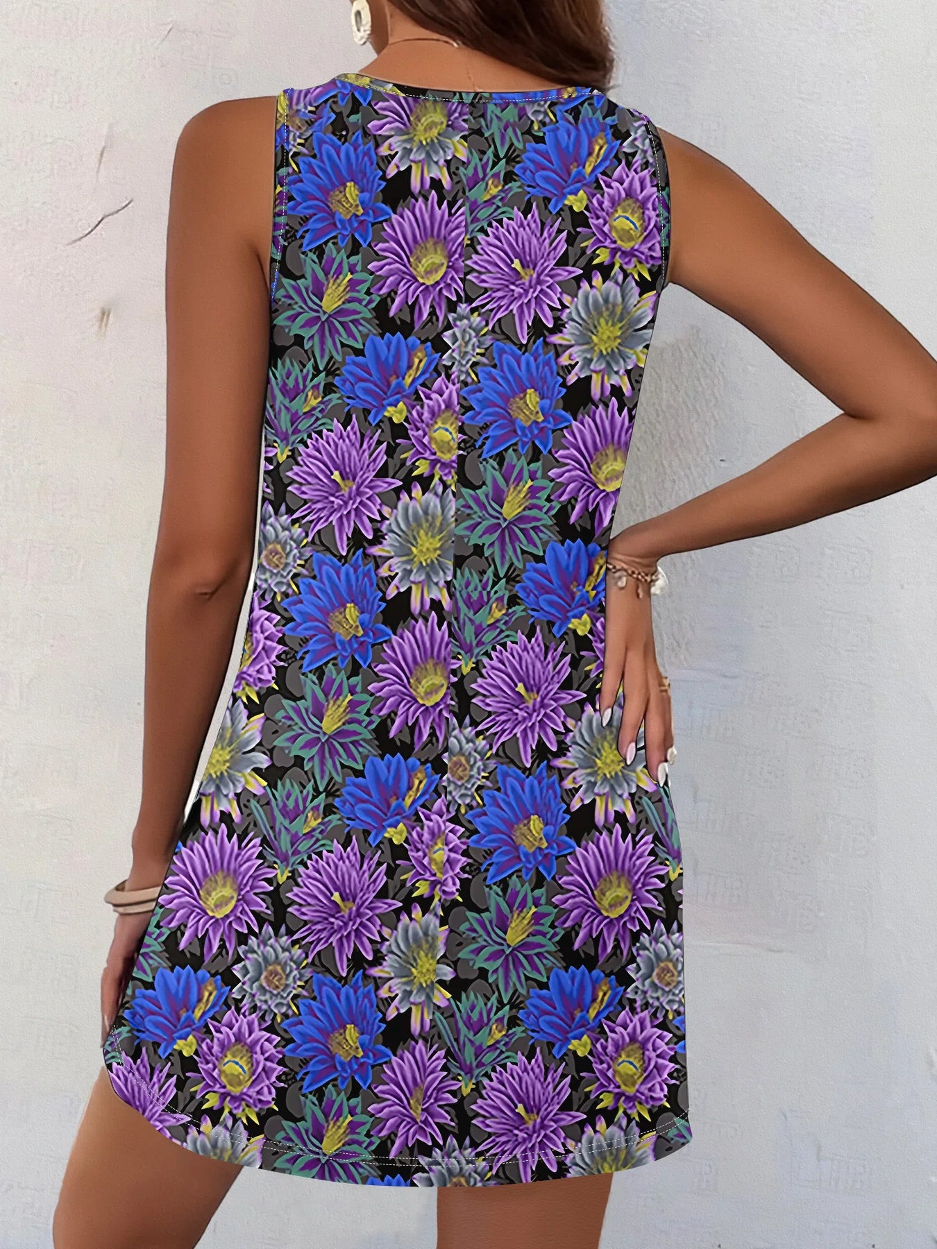 Summer Vacation Dress for Women Bohemian V Neck Sleeveless Printed Beach Dress Summer Dress Dress for Women Vestido Feminino