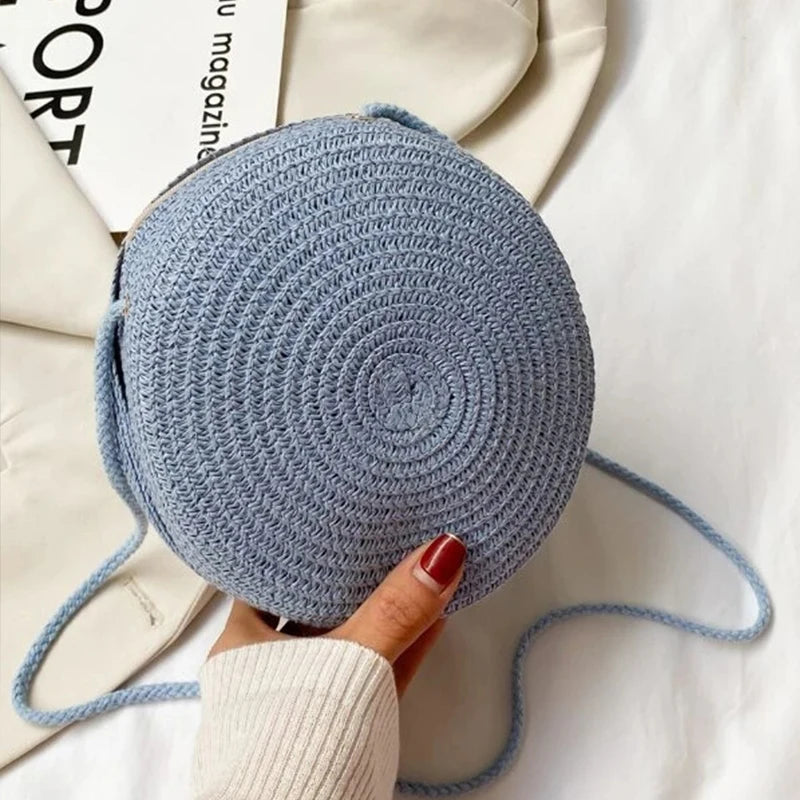 Summer Woven Straw Crossbody Bags for Women Fashion Round Handmade Rattan Beach Small Handbag Travel Female Shoulder Bag