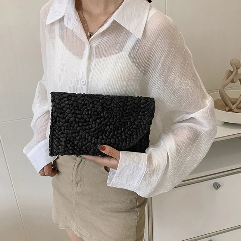 Summer Beach Bags For Women Handmade Straw Envelope Crossbody Bag Braided Shoulder Messenger Bag Vacation Woven Handbag