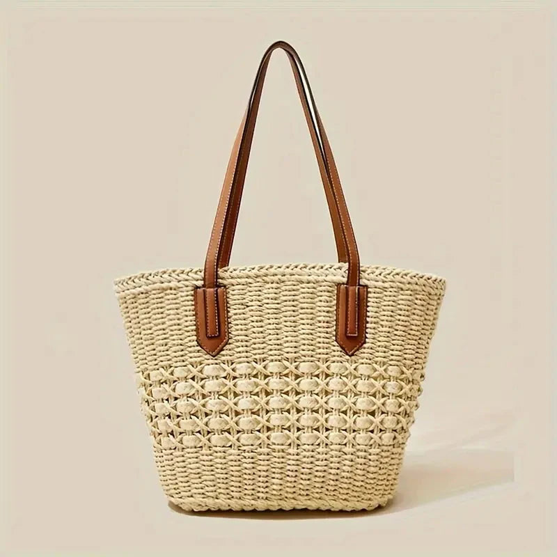 Summer Straw Bags for Women Straw Shoulder Bags Rattan Woven Top Handle Bag Hollow Raffia Crochet Bag Casual Handbags