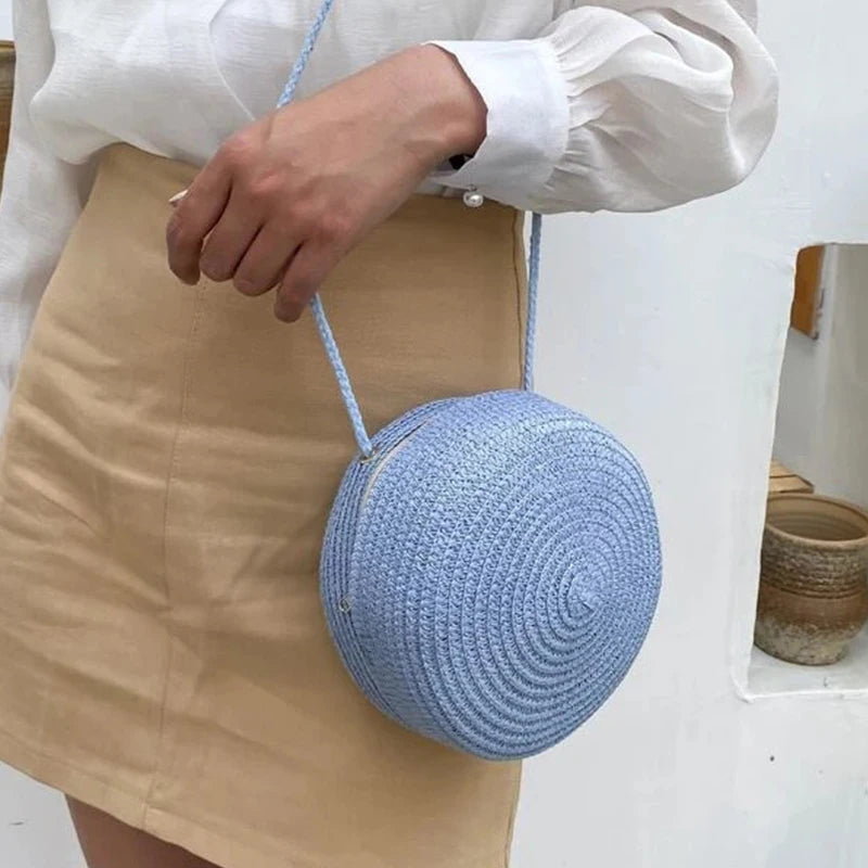 Summer Woven Straw Crossbody Bags for Women Fashion Round Handmade Rattan Beach Small Handbag Travel Female Shoulder Bag
