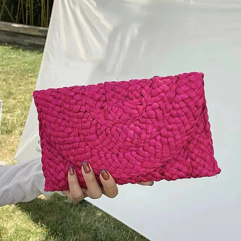 Summer Beach Bags For Women Handmade Straw Envelope Crossbody Bag Braided Shoulder Messenger Bag Vacation Woven Handbag