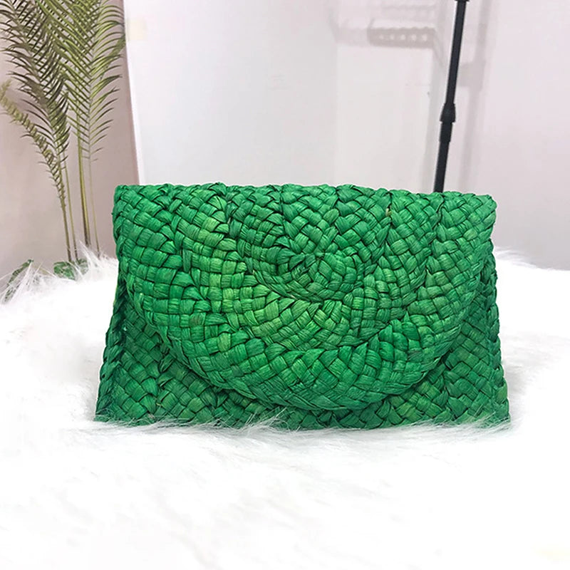 Summer Beach Bags For Women Handmade Straw Envelope Crossbody Bag Braided Shoulder Messenger Bag Vacation Woven Handbag