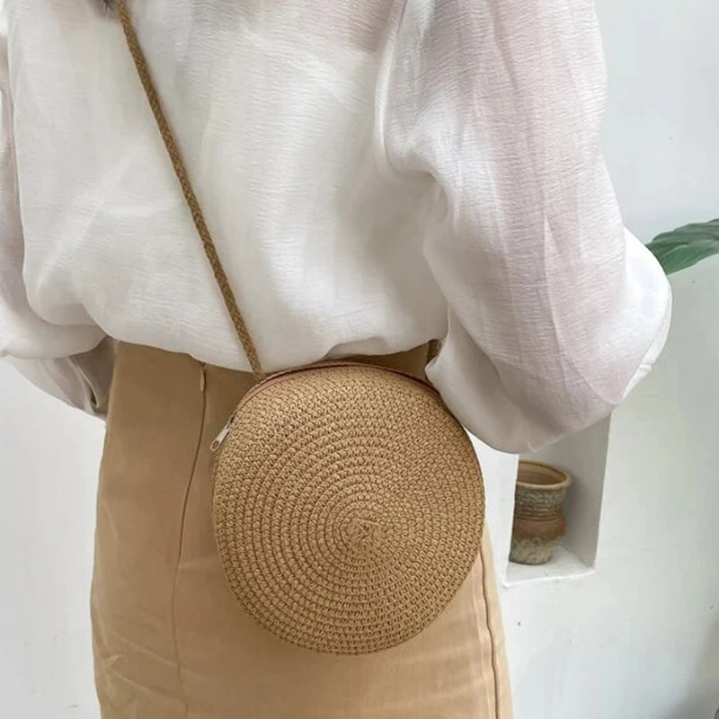 Summer Woven Straw Crossbody Bags for Women Fashion Round Handmade Rattan Beach Small Handbag Travel Female Shoulder Bag