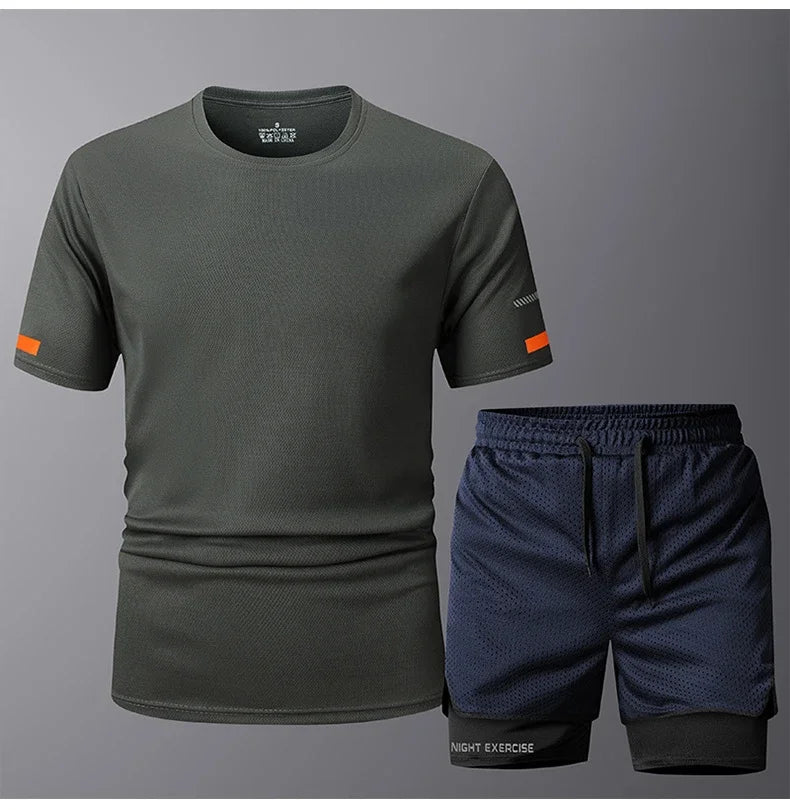 Men's Sportwear 2 PCS Sets Men Sports Quick Drying Running Sets Tracksuit Sport Suits Joggers Training Gym Fitness Workout Suits