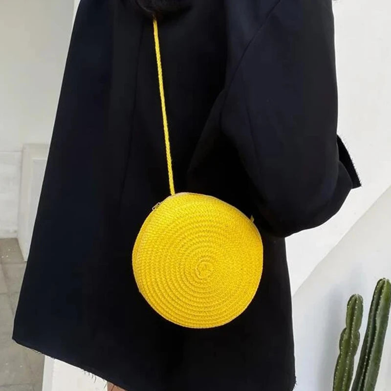 Summer Woven Straw Crossbody Bags for Women Fashion Round Handmade Rattan Beach Small Handbag Travel Female Shoulder Bag