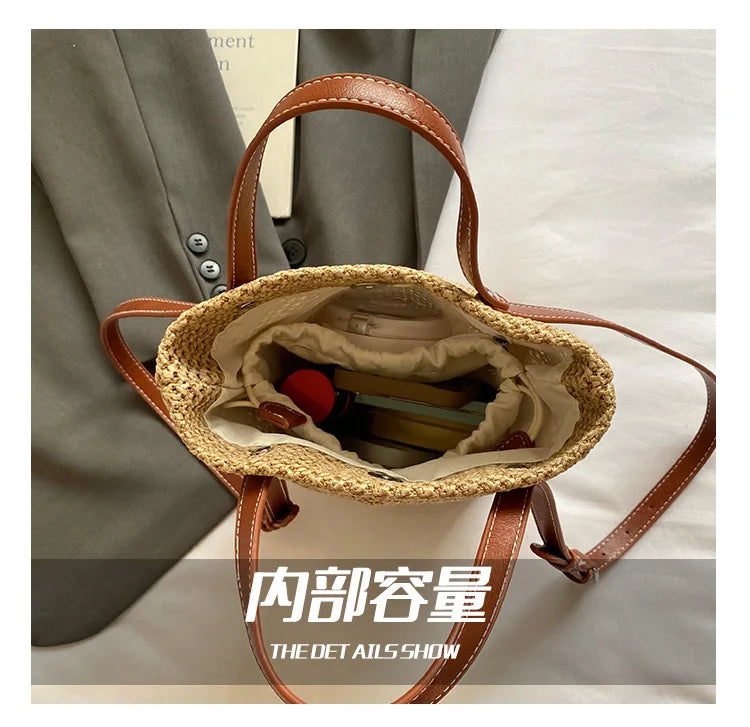 "Summer Straw Tote Bag for Women 2025 New Beach Woven Handbag Large Shoulder/Armpit Purse Bohemian Style"