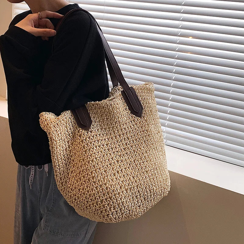 Summer Beach Bags For Women Handmade Rattan Woven Shoulder Bags Large Capacity Straw Bag Bohemian Casual Travel Handbag Totes