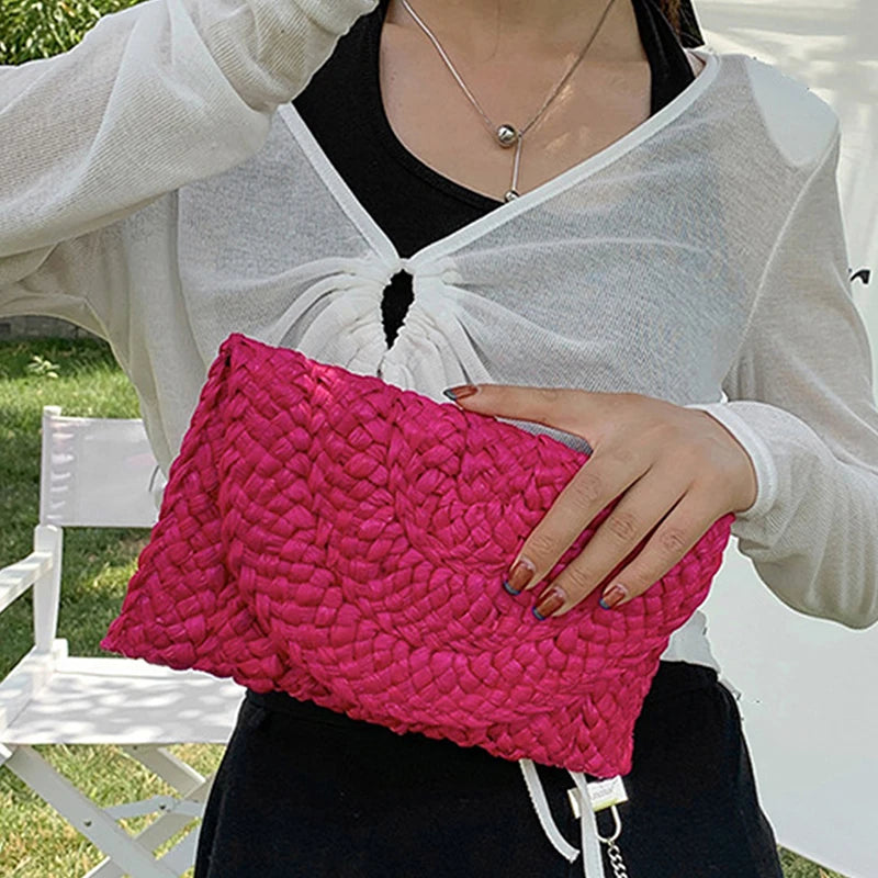 Summer Beach Bags For Women Handmade Straw Envelope Crossbody Bag Braided Shoulder Messenger Bag Vacation Woven Handbag
