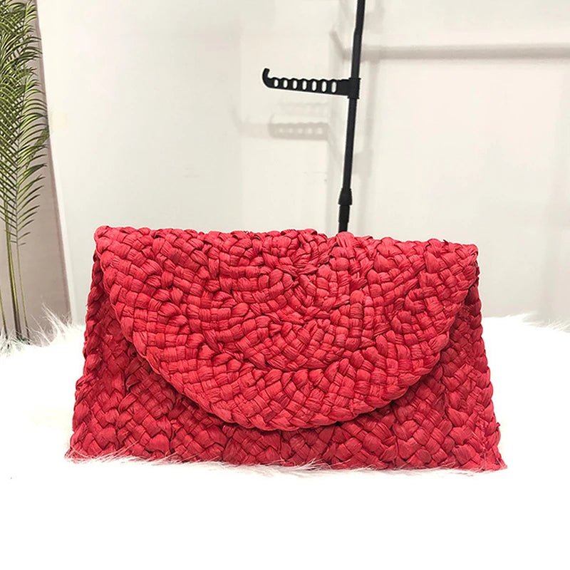 Summer Beach Bags For Women Handmade Straw Envelope Crossbody Bag Braided Shoulder Messenger Bag Vacation Woven Handbag