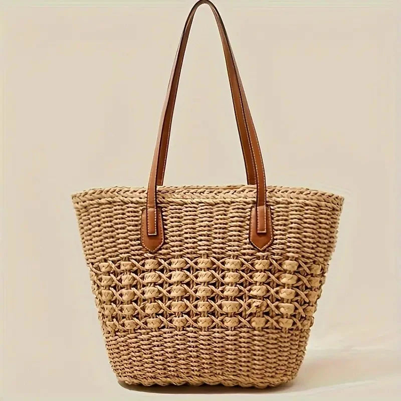 Summer Straw Bags for Women Straw Shoulder Bags Rattan Woven Top Handle Bag Hollow Raffia Crochet Bag Casual Handbags