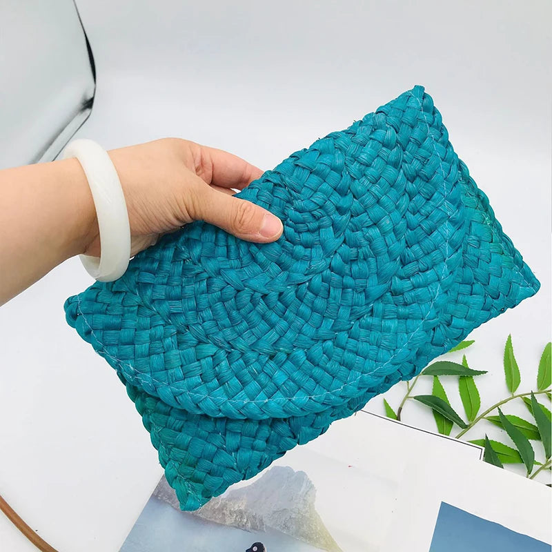 Summer Beach Bags For Women Handmade Straw Envelope Crossbody Bag Braided Shoulder Messenger Bag Vacation Woven Handbag