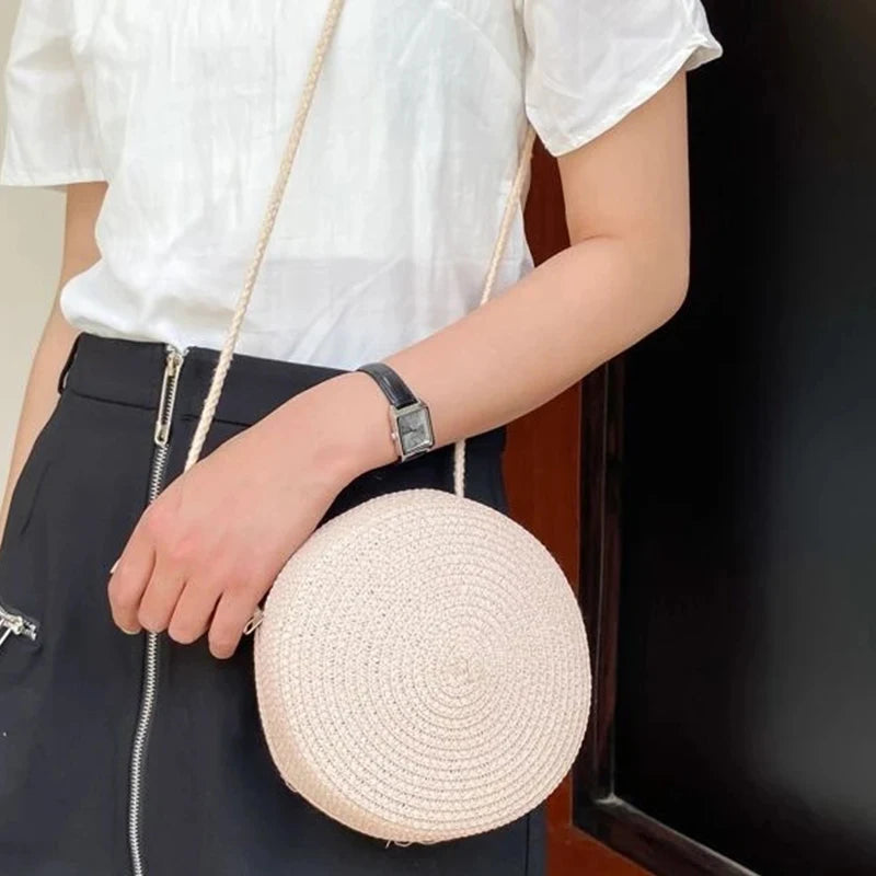 Summer Woven Straw Crossbody Bags for Women Fashion Round Handmade Rattan Beach Small Handbag Travel Female Shoulder Bag