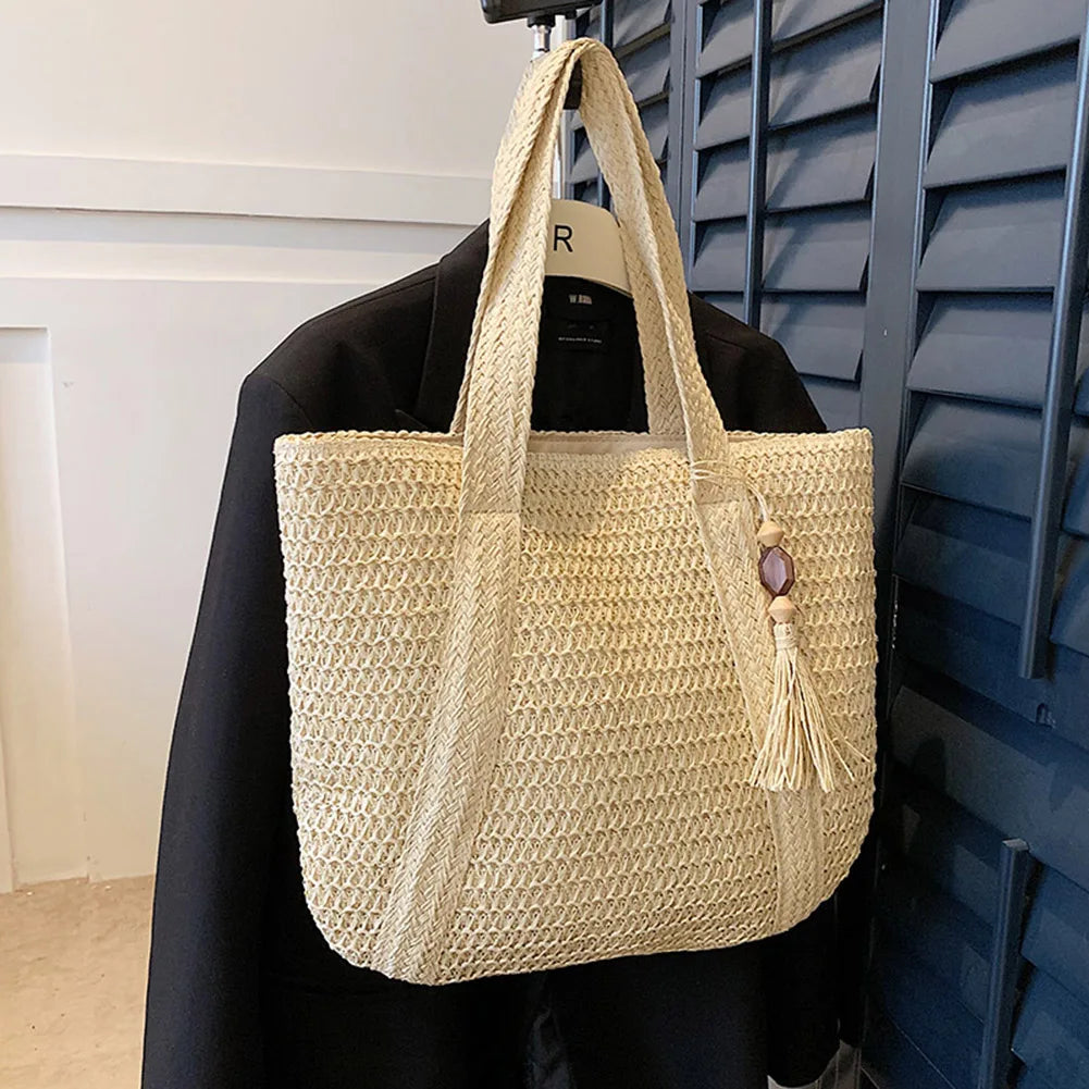 Summer Straw Bag for Women Handmade Woven Shoulder Bag Large Capacity Tote Bags with Pendant Armpit Bag Top-handle Handbag Purse