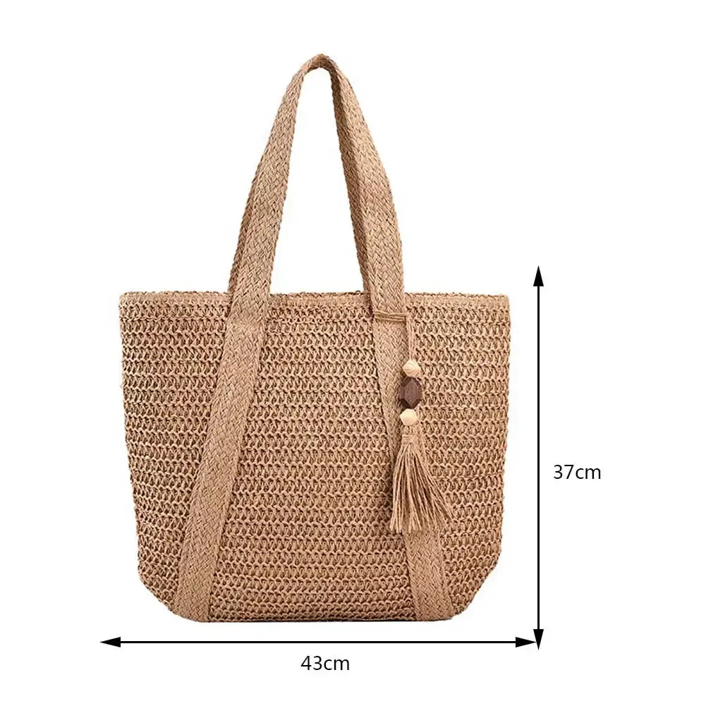 Summer Straw Bag for Women Handmade Woven Shoulder Bag Large Capacity Tote Bags with Pendant Armpit Bag Top-handle Handbag Purse