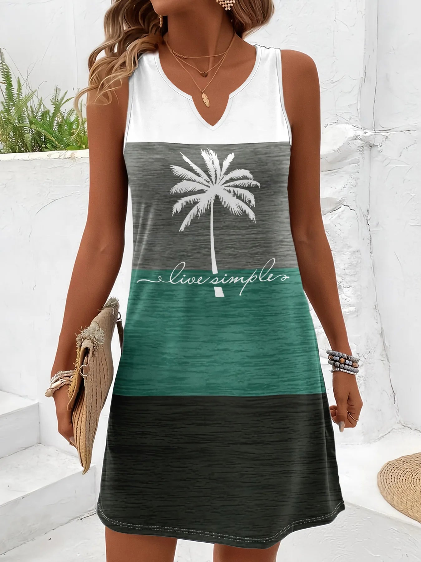 Summer Vacation Dress for Women Bohemian V Neck Sleeveless Printed Beach Dress Summer Dress Dress for Women Vestido Feminino