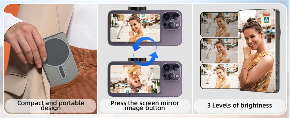 Magnetic Selfie Monitor Screen w Wireless Remote Phone Vlog Rear Camera Monitor for iPhone Android Recording Vlog Live Stream