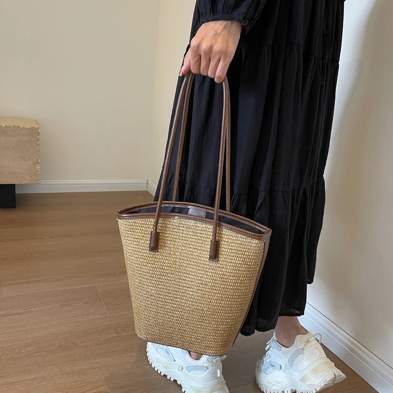 Summer Beach Bags For Women Handmade Rattan Woven Shoulder Bags Large Capacity Straw Bag Bohemian Casual Travel Handbag Totes