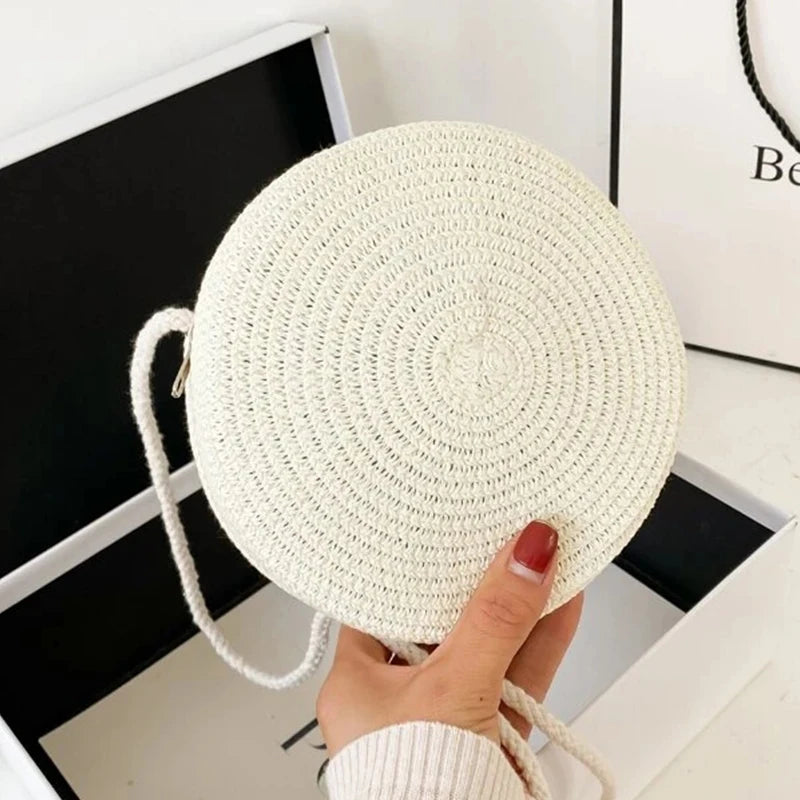 Summer Woven Straw Crossbody Bags for Women Fashion Round Handmade Rattan Beach Small Handbag Travel Female Shoulder Bag