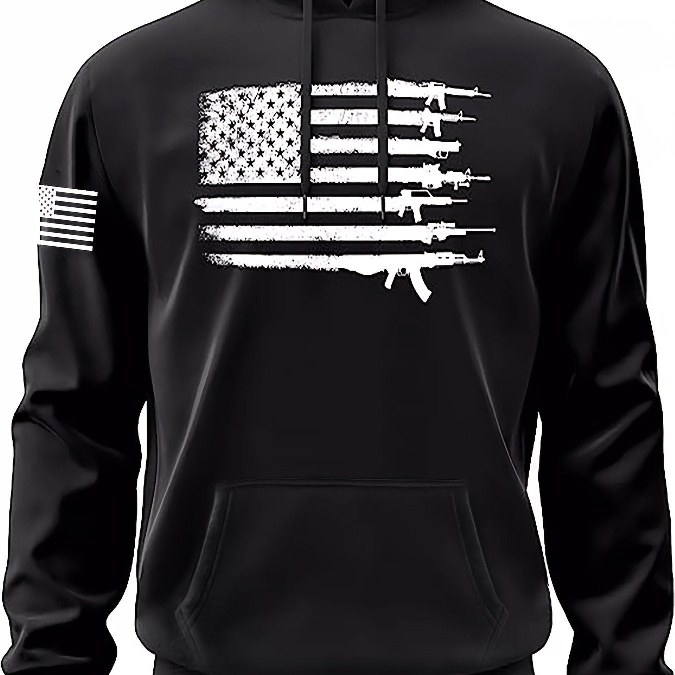 Men's Casual American Flag Graphic Print Hoodies, Drawstring Comfortable Oversized Hooded Pullover Sweatshirt Plus Size