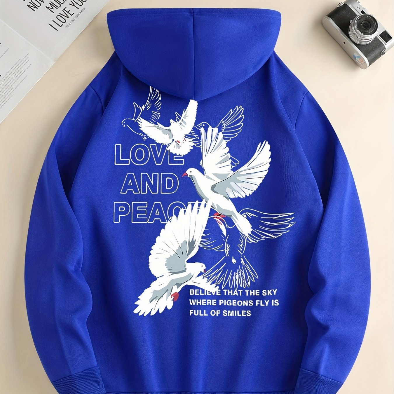 Hoodies For Men, 'Love And Peace' Graphic Print Hoodie, Men’s Casual Pullover Hooded Sweatshirt With Kangaroo Pocket For Spring Fall, As Gifts