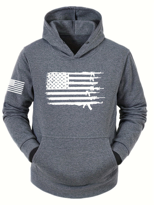 Men's Casual American Flag Graphic Print Hoodies, Drawstring Comfortable Oversized Hooded Pullover Sweatshirt Plus Size
